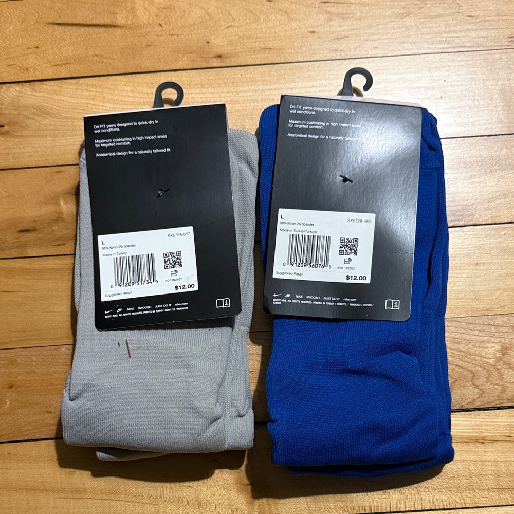Nike Classic Soccer Socks. Light Gray and Royal Blue. Men’s 8-12 Women’s 10-13 - Picture 2 of 2
